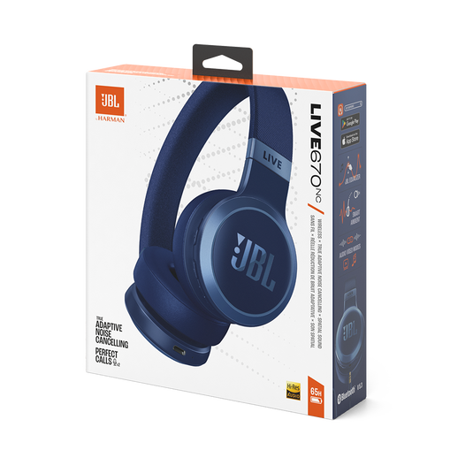 JBL Live 670NC - Blue - Wireless On-Ear Headphones with True Adaptive Noise Cancelling - Detailshot 10 image number null
