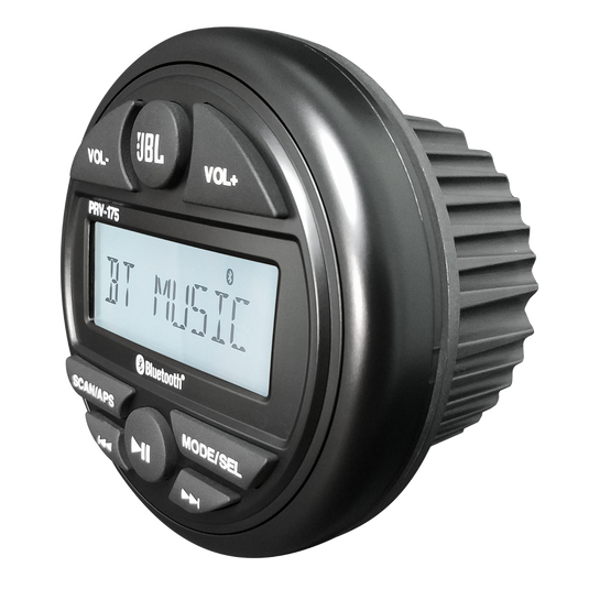 PRV175 - Black - Marine Digital Media Receiver has Built-In Bluetooth®, USB, Auxiliary Input, AM, FM, and Weather Band Audio Streaming with Round Gauge-style Mounting Design - Hero image number null