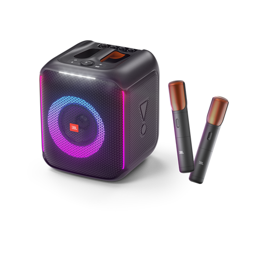 JBL PartyBox Encore - Black - Portable party speaker with 100W powerful sound, built-in dynamic light show, included digital wireless mics, and splash proof design. - Detailshot 1 image number null