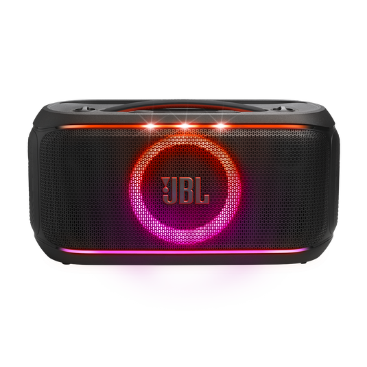 JBL PartyBox On-the-Go 2 - Black - Portable party speaker with two wireless digital mics, handle and a shoulder strap - Front image number null