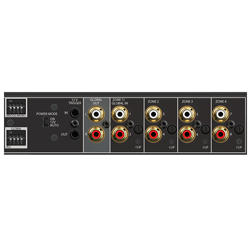 DA850 Local and bus inputs, stereo/mono selection, and channel output level controls - Image